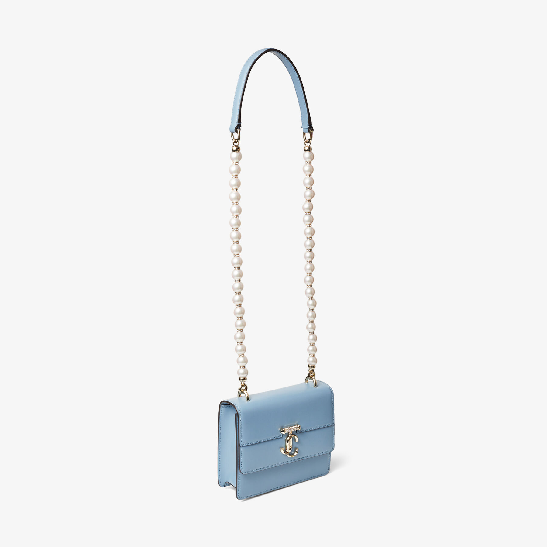 AVENUE QUAD XS | Smoky Blue Box Leather Shoulder Bag with Pearl 