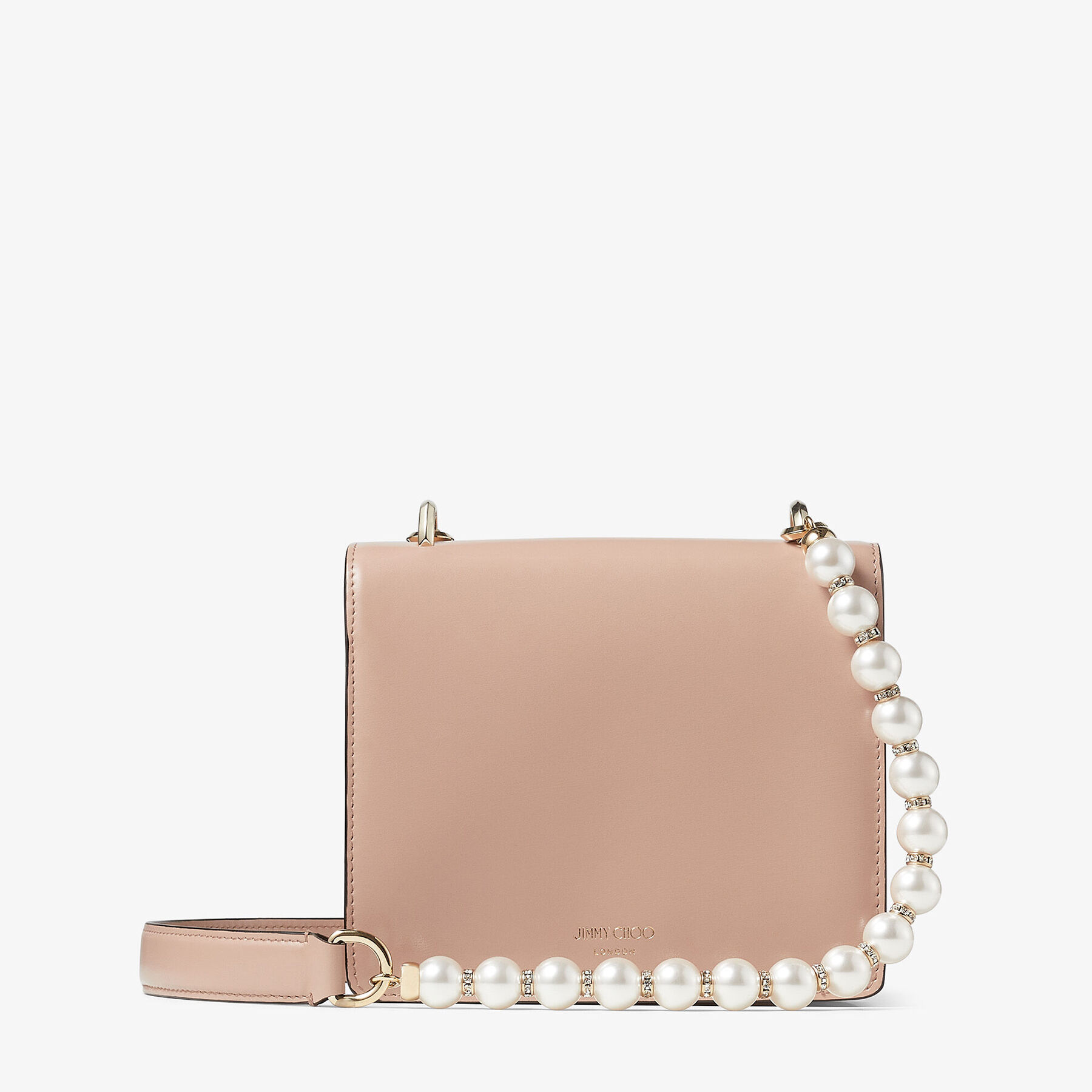 Ballet Pink Box Leather Shoulder Bag with Pearl Strap, AVENUE QUAD XS, Summer 2022 collection