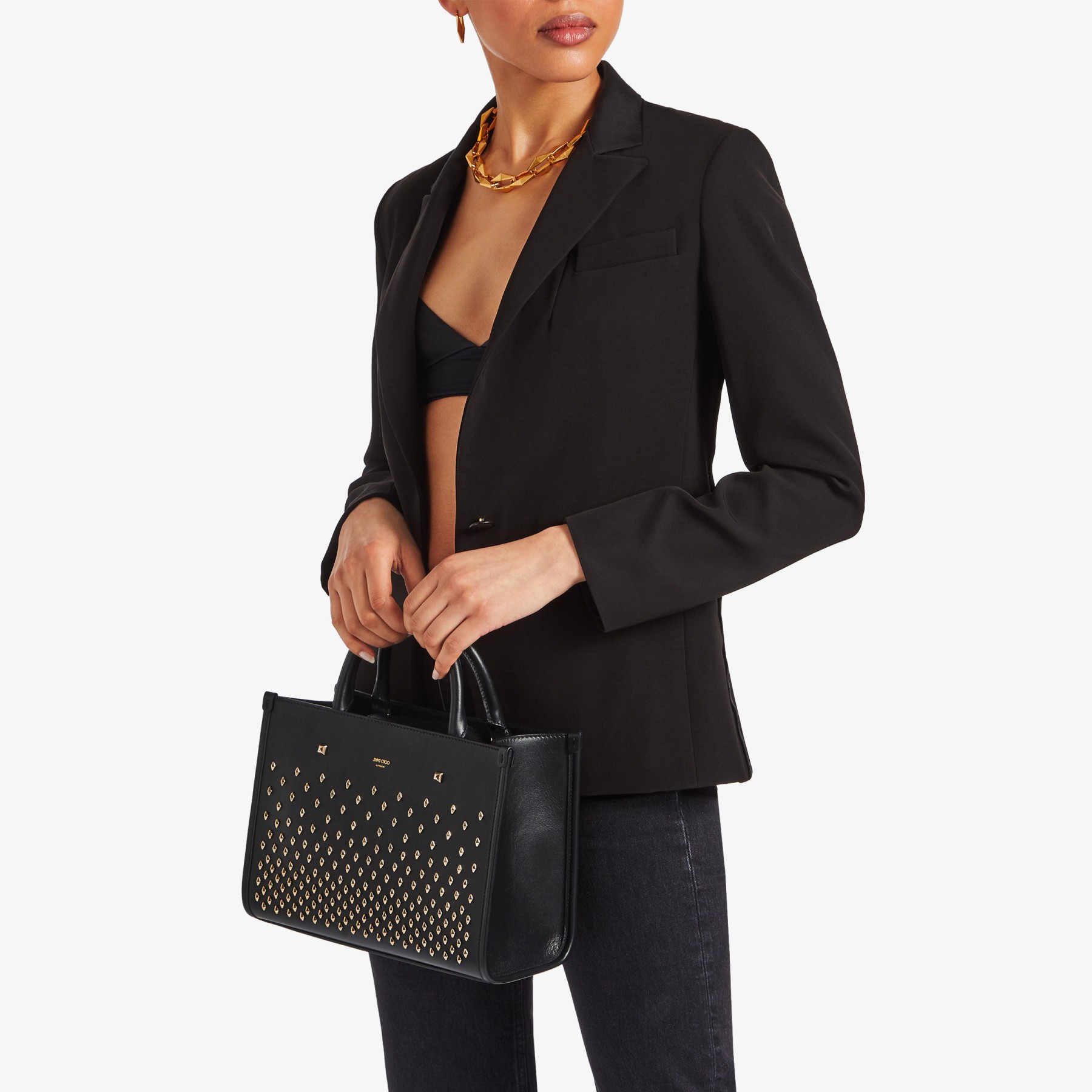 AVENUE S TOTE | Black Leather Tote Bag with Studs | Summer