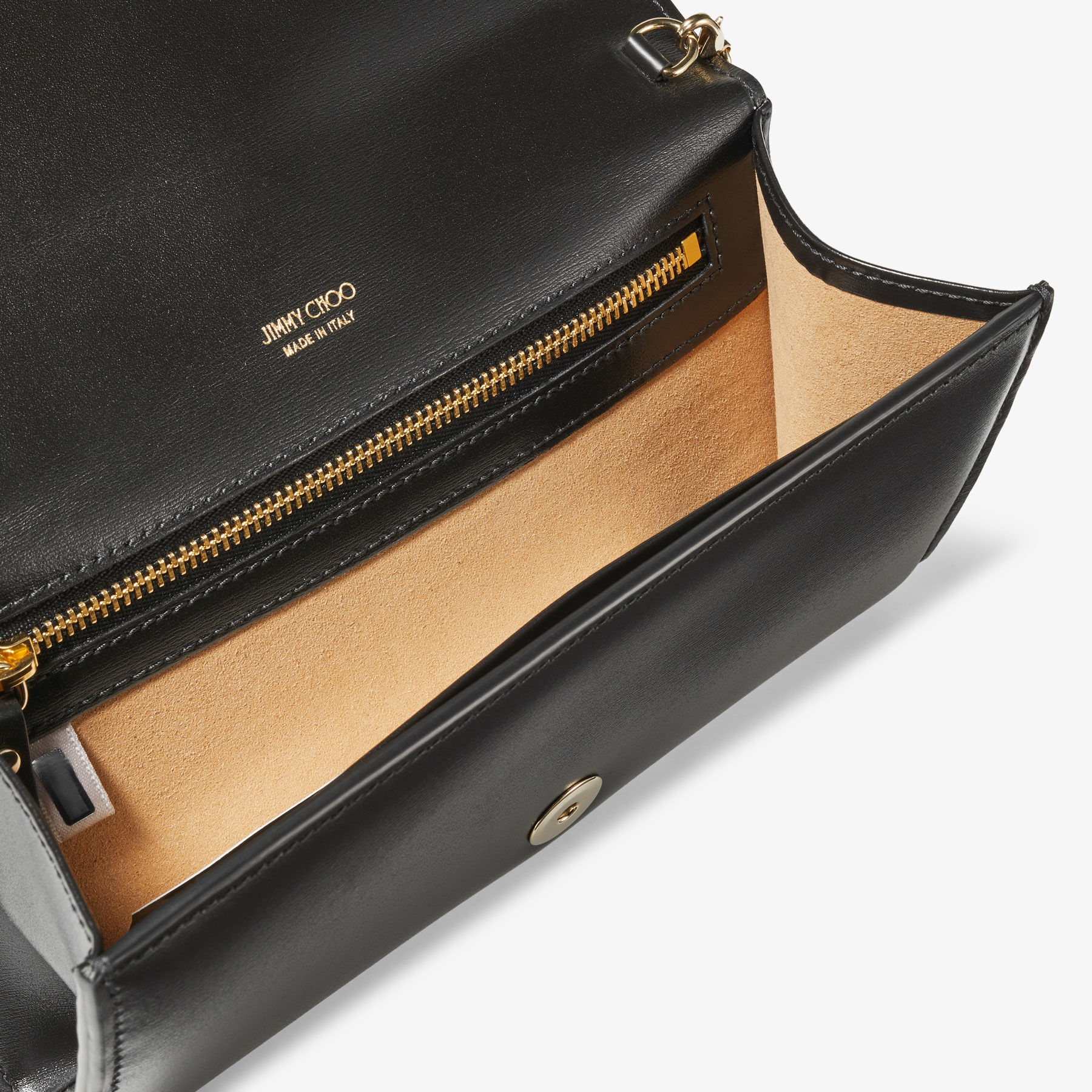 AVENUE WALLET CHAIN Black Leather Wallet with Pearl Strap Summer Collection JIMMY CHOO