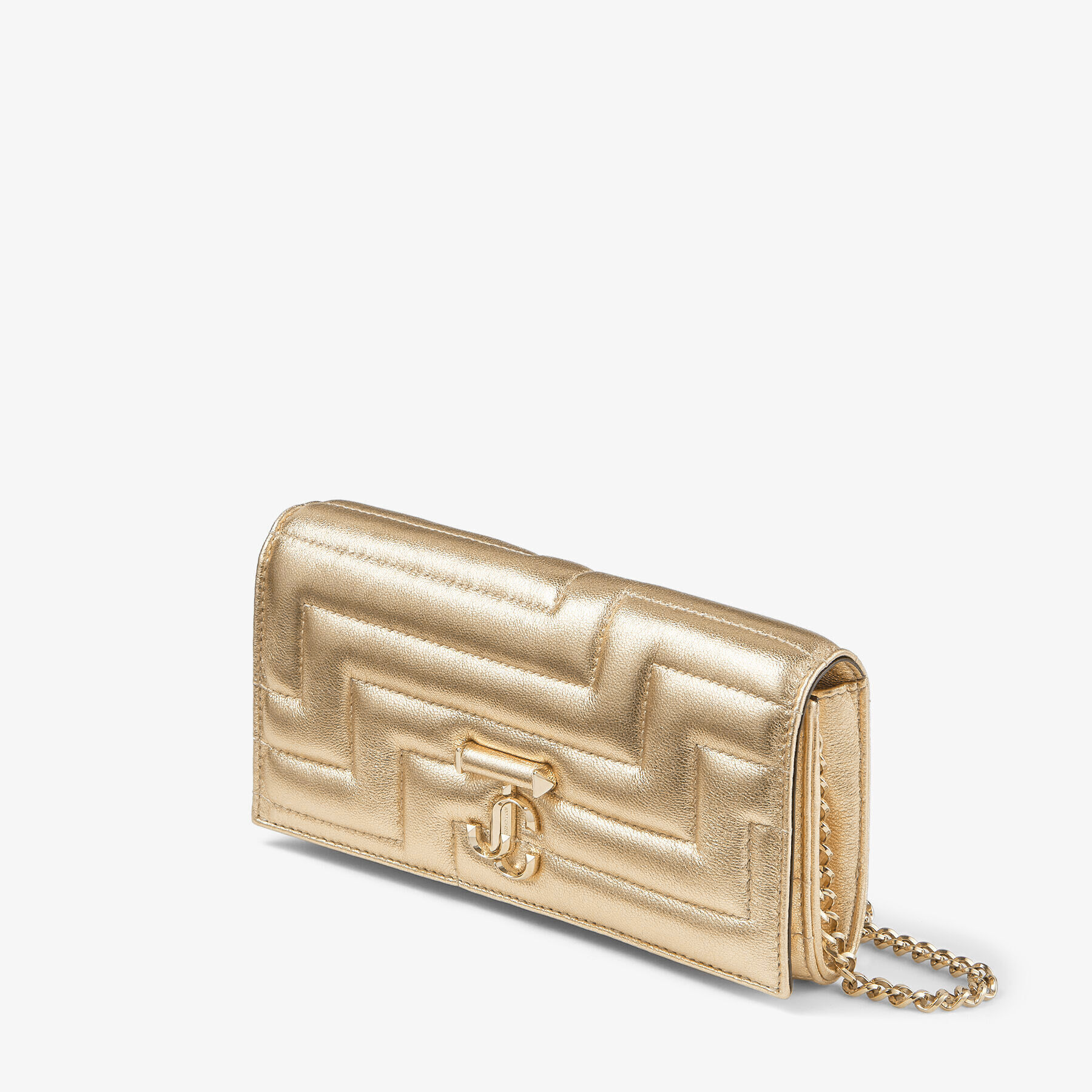 AVENUE WALLET/CHAIN | Gold Quilted Metallic Nappa Wallet with