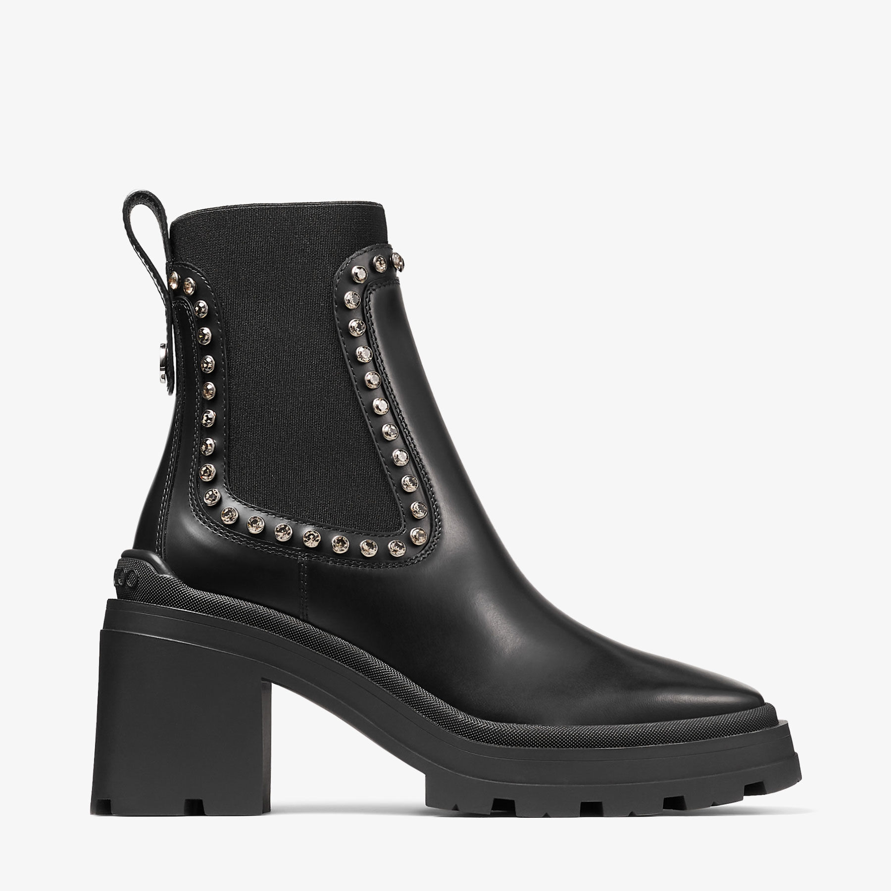 VERONIQUE 80 | Black Smooth Leather Ankle Boots with Crystal ...