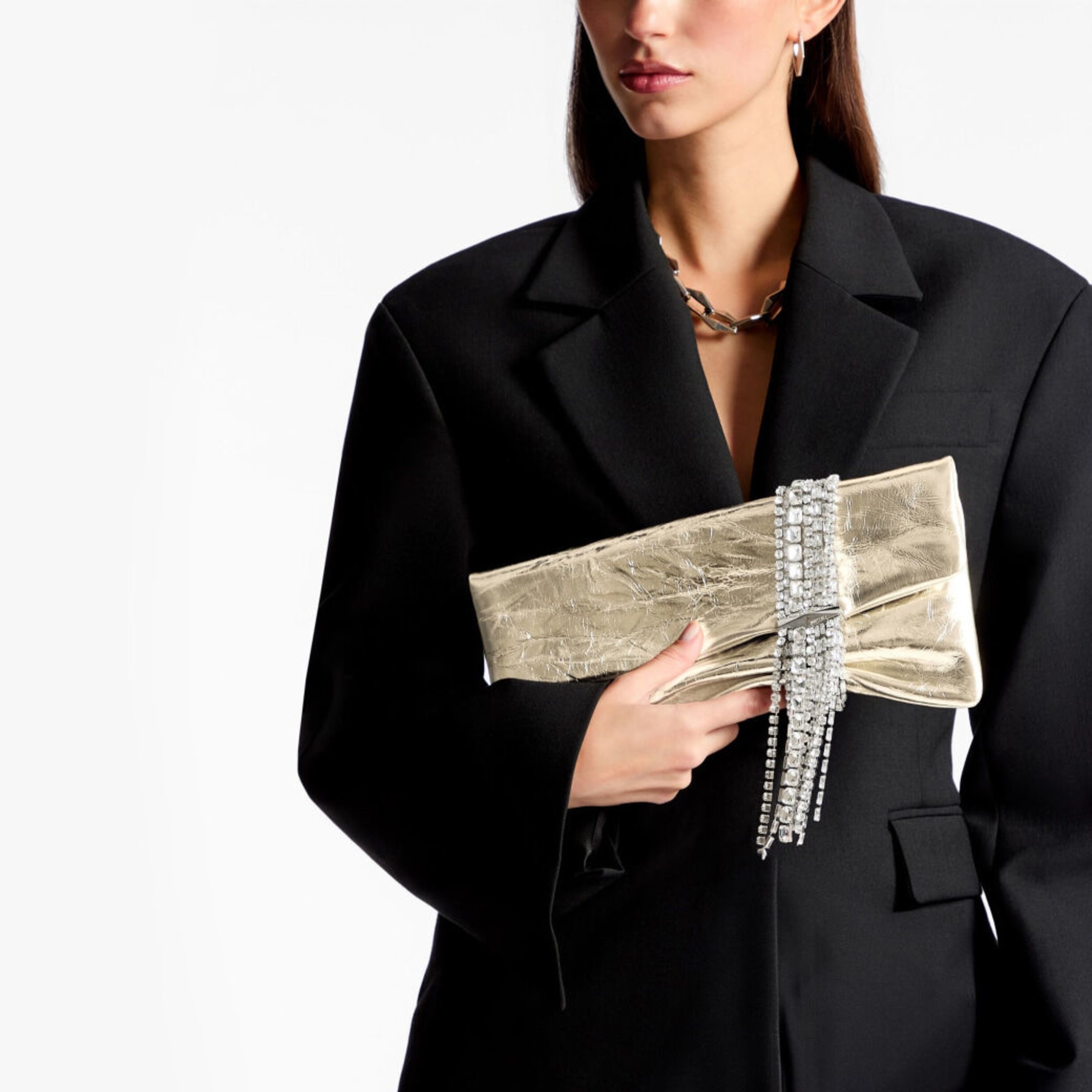 Zandra Platinum Vintage Metallic Leather Clutch Bag JIMMY CHOO