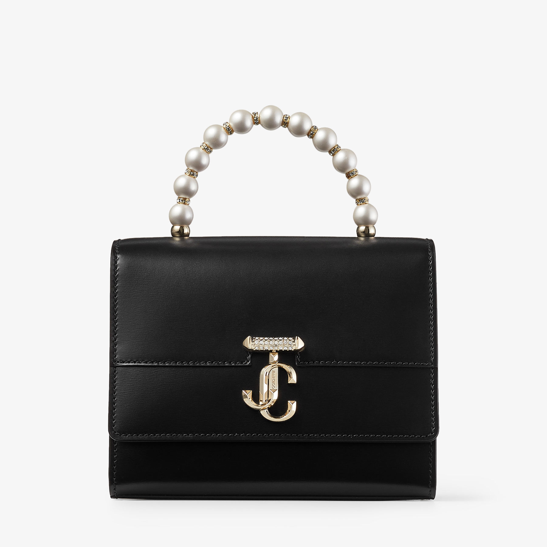 Avenue Tophandle/S | Black Box Leather Top Handle Bag with Pearls | JIMMY  CHOO