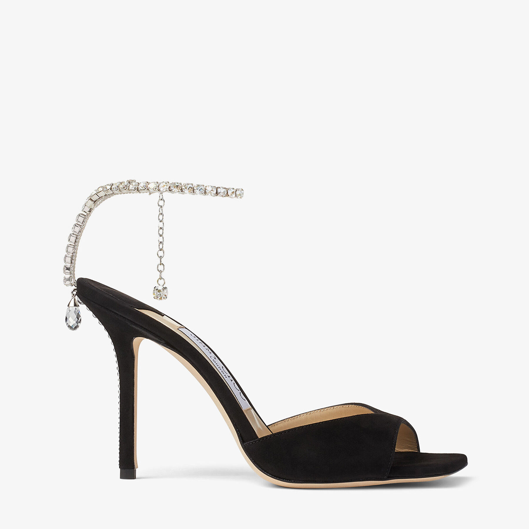SAEDA SANDAL 100 | Black Suede Sandals with Crystal Embellishment