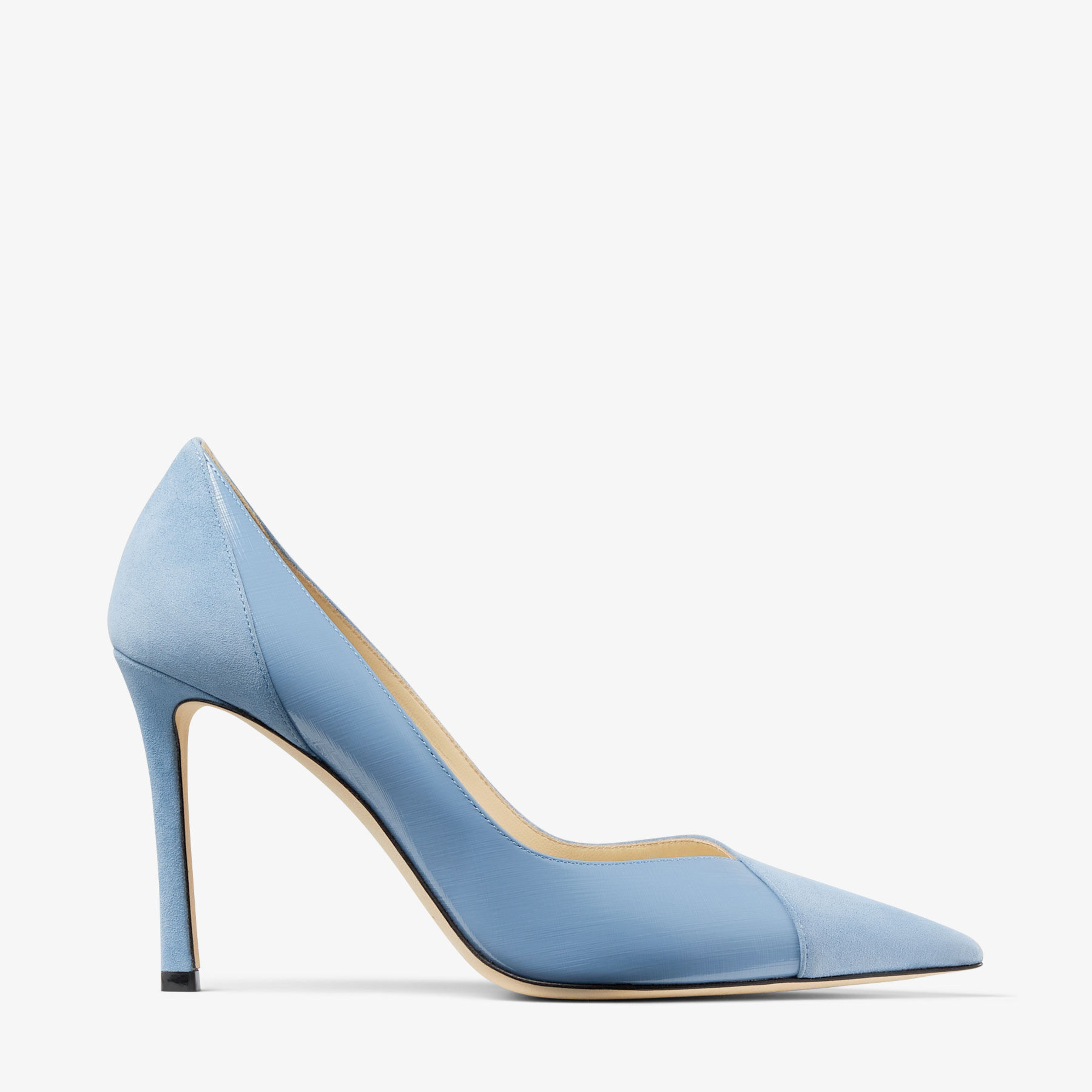 Jimmy Choo - Smoky Blue Suede and Etched Patent Leather Pumps