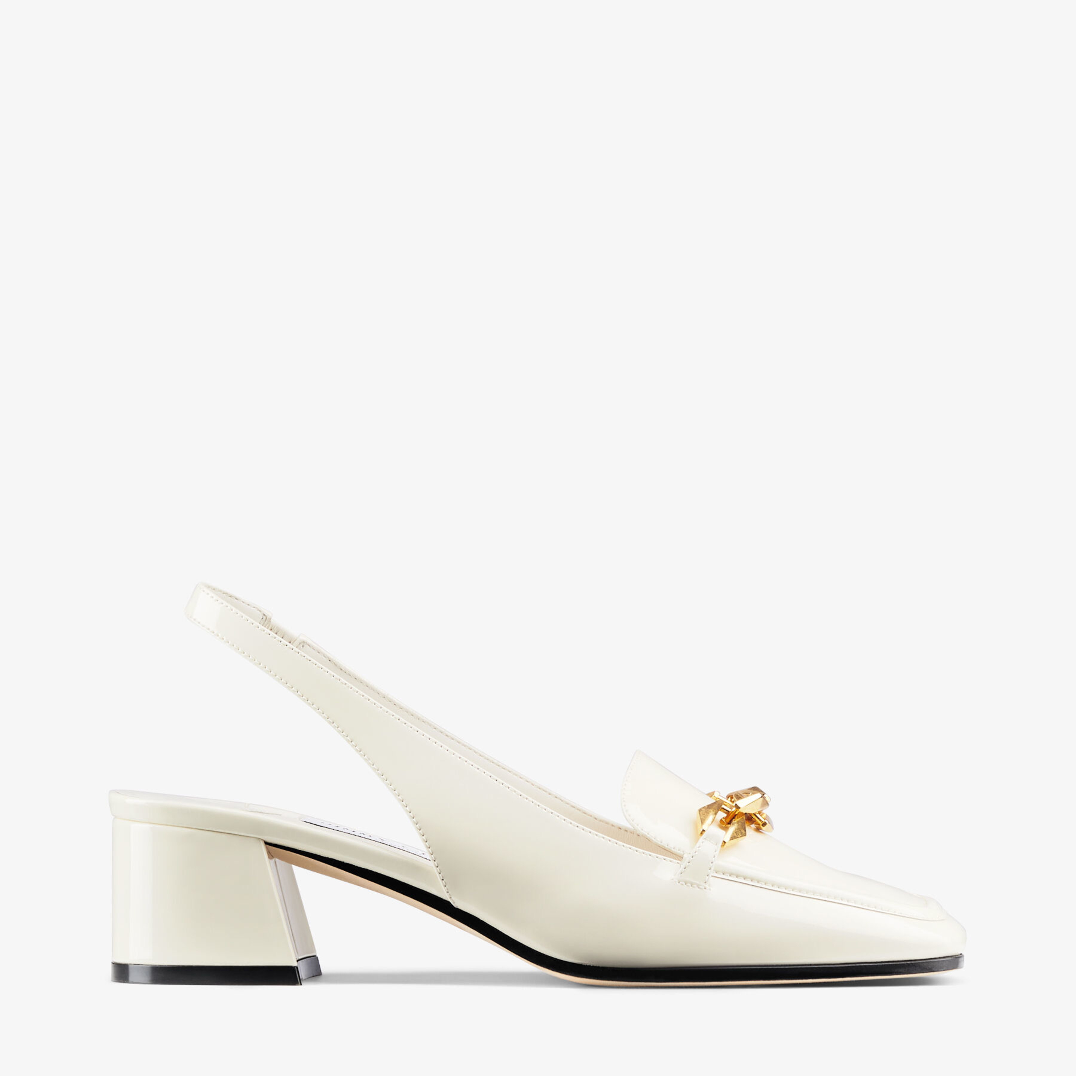 Jimmy Choo - Latte Soft Patent Leather Sling Back Pumps with Chain Embellishment
