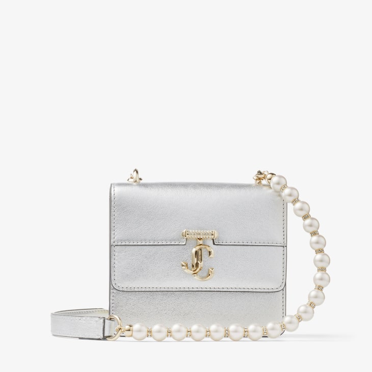 Latte Box Leather Shoulder Bag with Pearl Strap, AVENUE QUAD XS, Summer  2022 collection