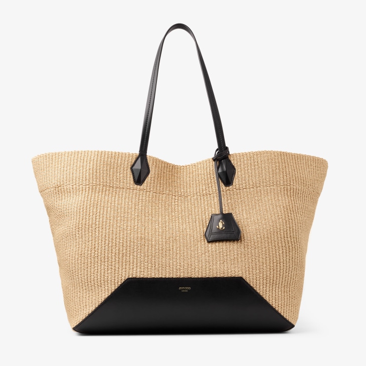 【Jimmy Choo】BEACH TOTE E/W◆0000095134TYJ Beach Tote E/W Mini | Natural Raffia Embroidered Mini Tote