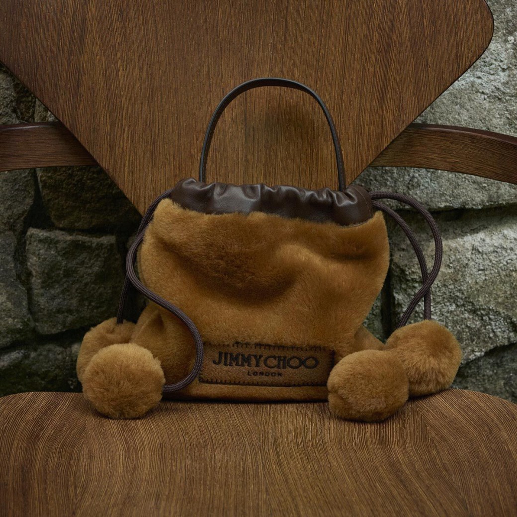 Drawstring Pouch Top Handle | Teddy and Chocolate Shearling and