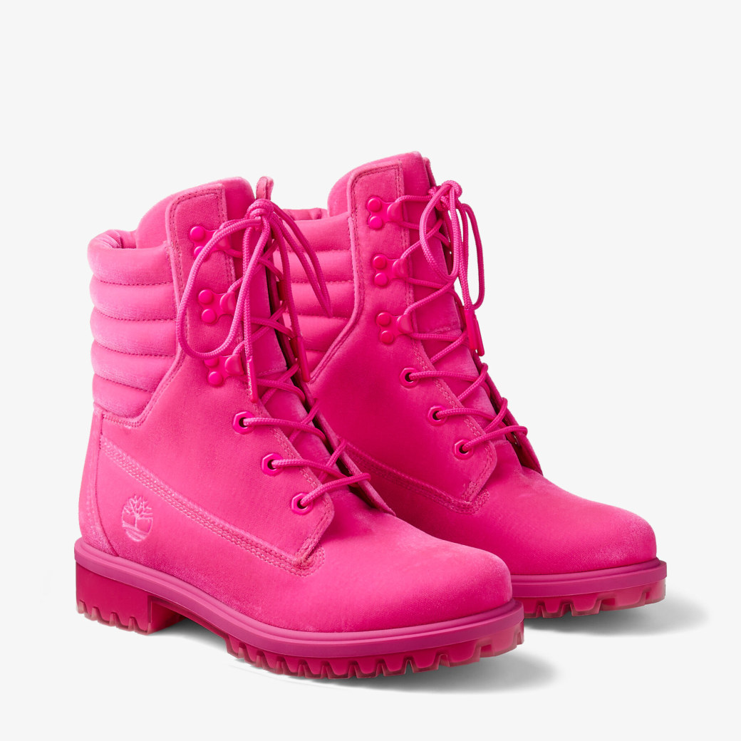 Pink timberland leather boots discount