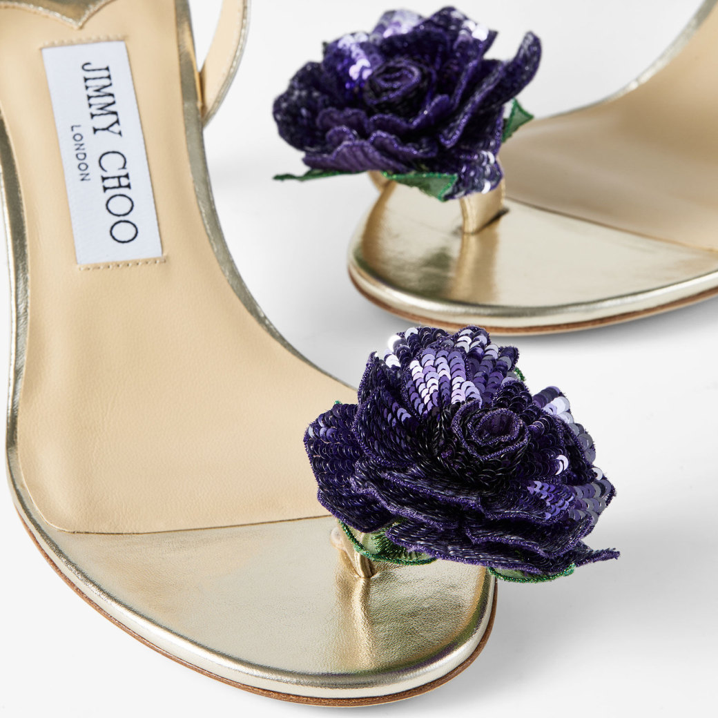 Flower |Metallic Nappa Leather Sandal with Flower Corsage | JIMMY CHOO