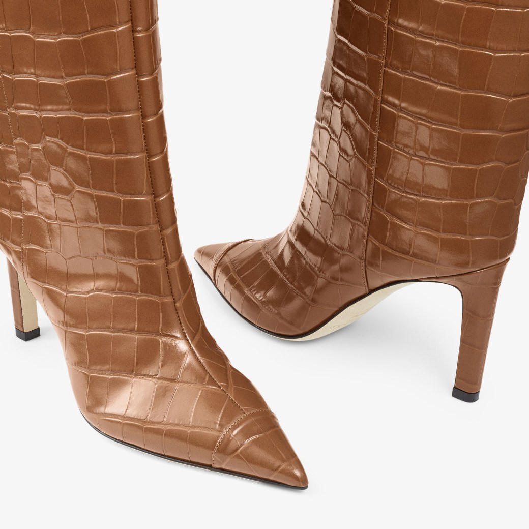 ALIZZE KB 85 | Tan Croc-Embossed Leather Knee-High Boots