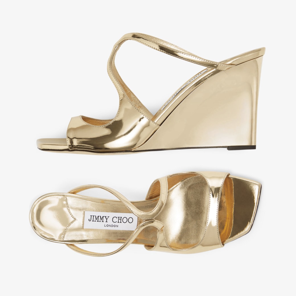 ANISE WEDGE 85 | Gold Liquid Leather Metal Wedge Mules