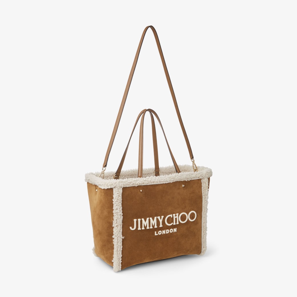AVENUE TOTE BAG | Khaki Brown Suede and Shearling Tote Bag