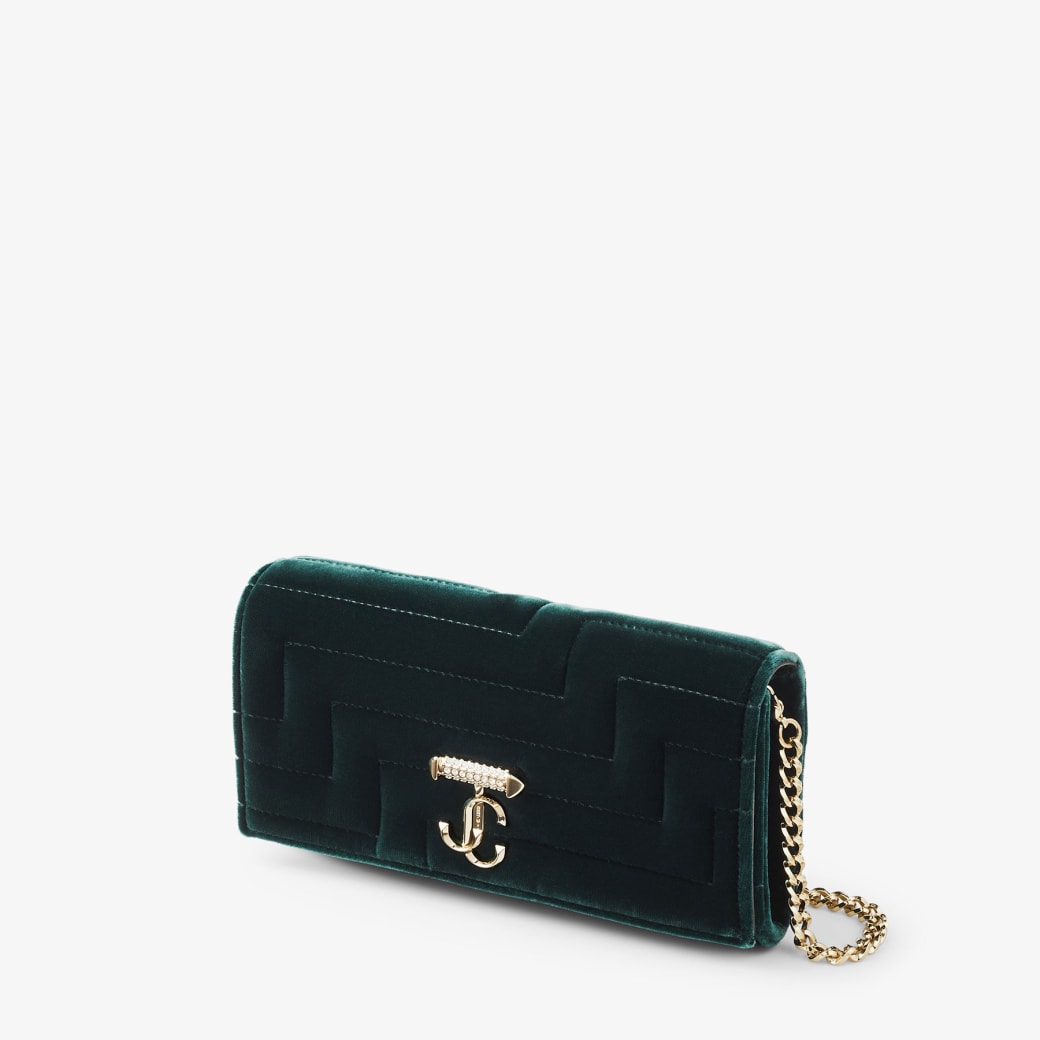 70%オフセールJIMMY CHOO AVENUE QUILTED VELVET CHAIN WALLET AVENUE WALLET/CHAIN | Dark Green Avenue Velvet Wallet with