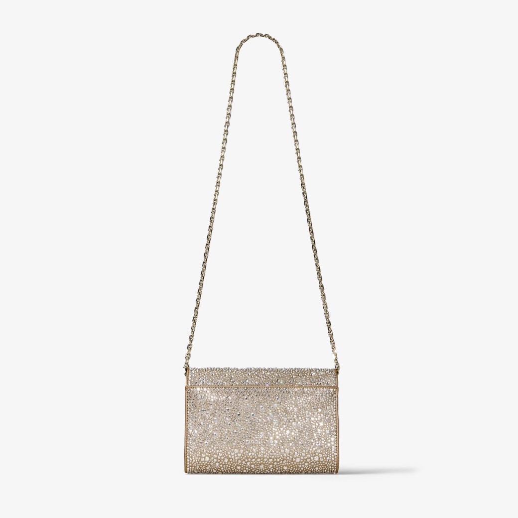 Curve Clutch | Gold Shimmer Suede Clutch Bag with Hotfix