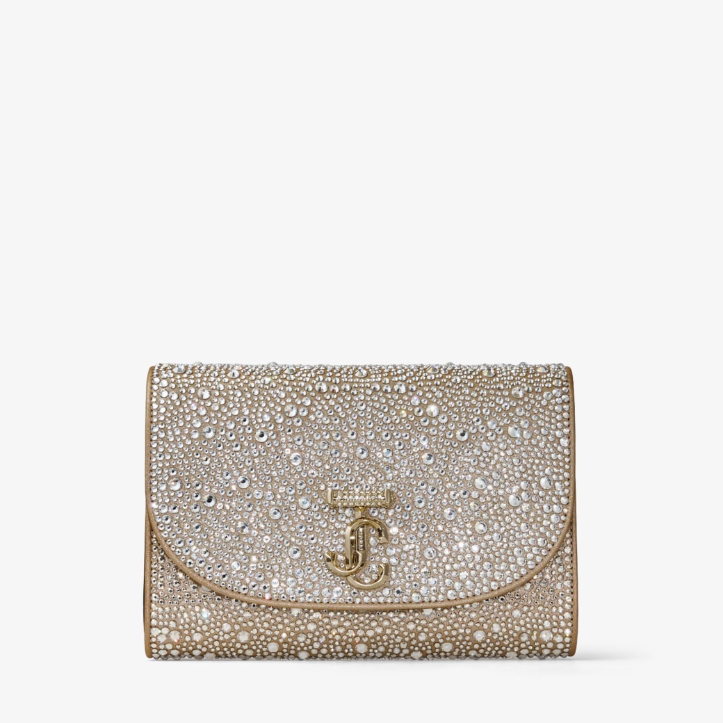 Curve Clutch | Gold Shimmer Suede Clutch Bag with Hotfix
