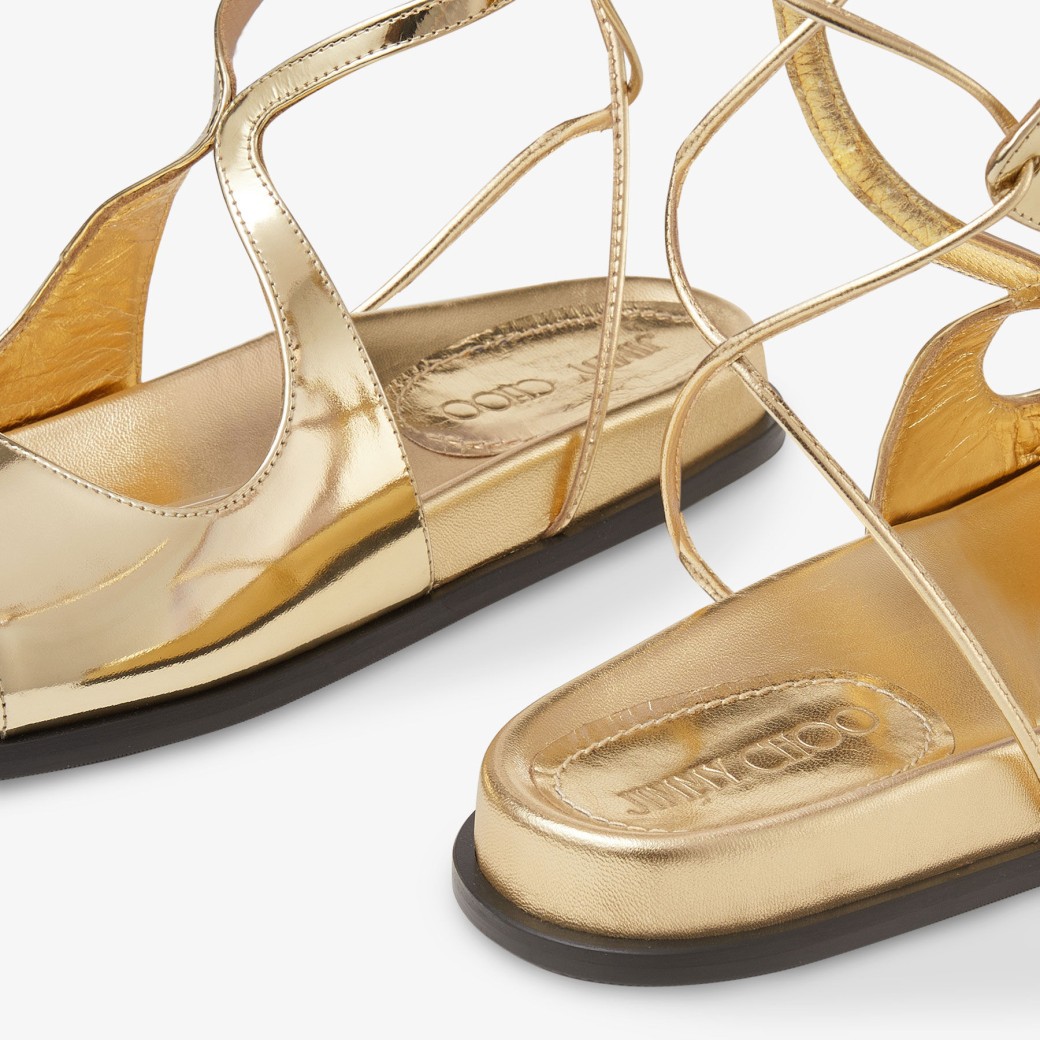 AZURE FLAT | Gold Liquid Metal Leather Flat Sandals | Summer Collection ...