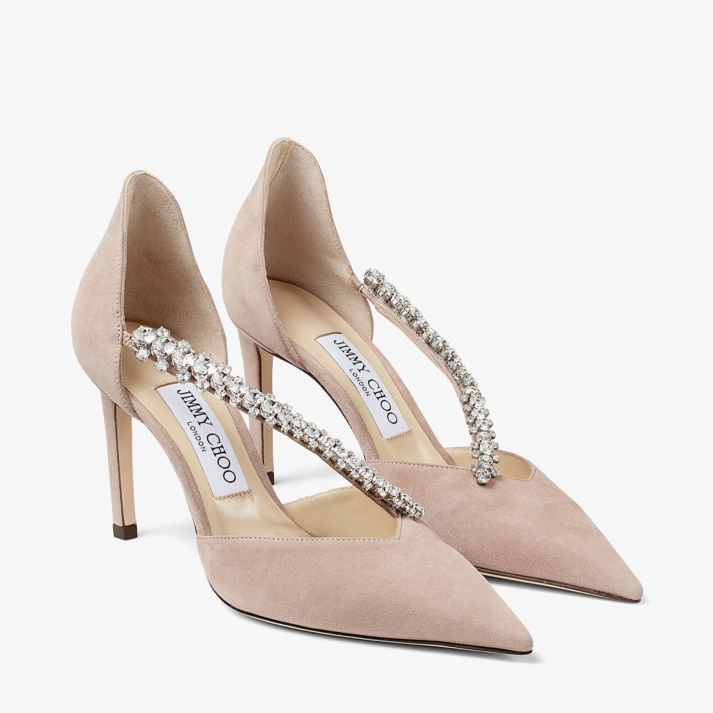 Ballet Pink Suede Pumps with Crystal Embellishment | BEE 85
