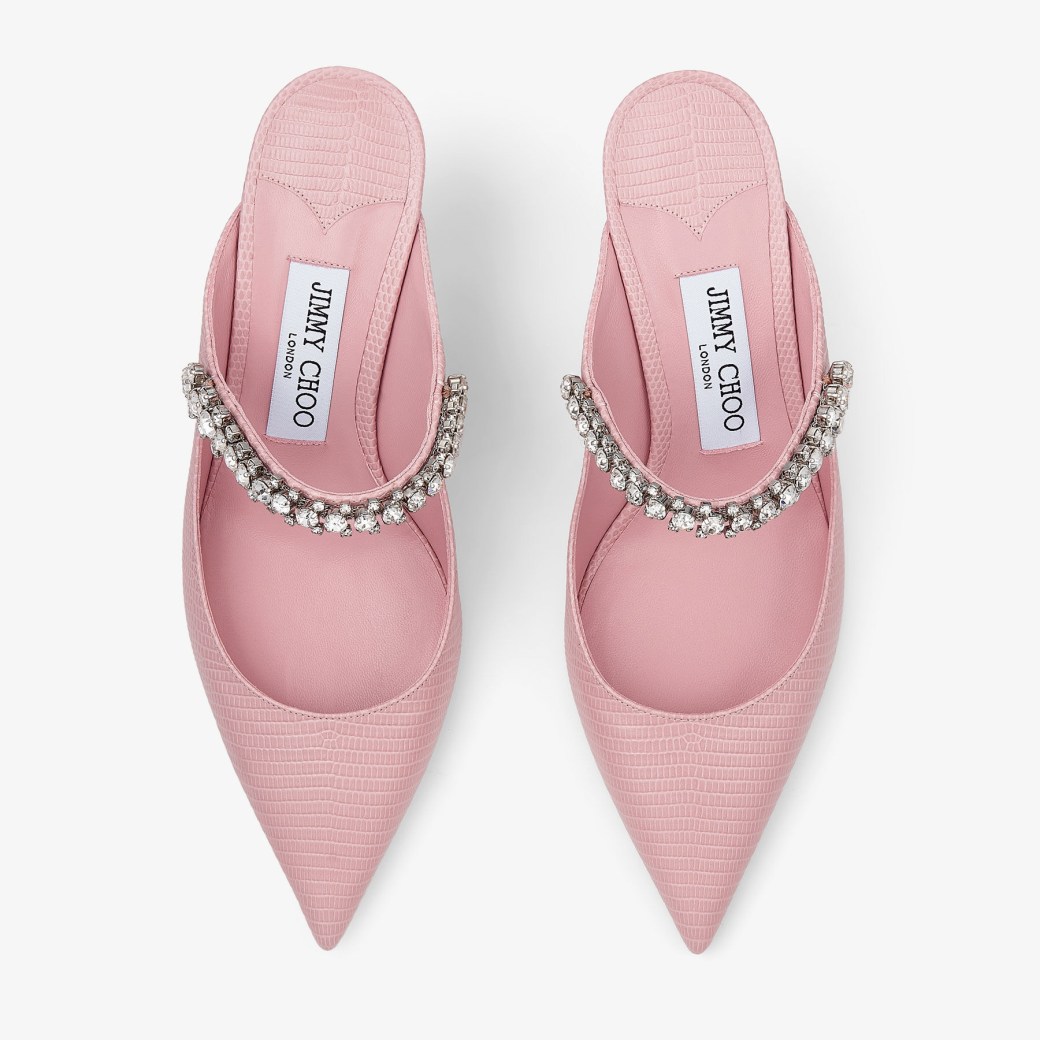 JIMMY CHOO★Bing 65★クリスタルピンクレザーミュール Bing 65 | Ballet Pink Patent Leather Mules with Crystal