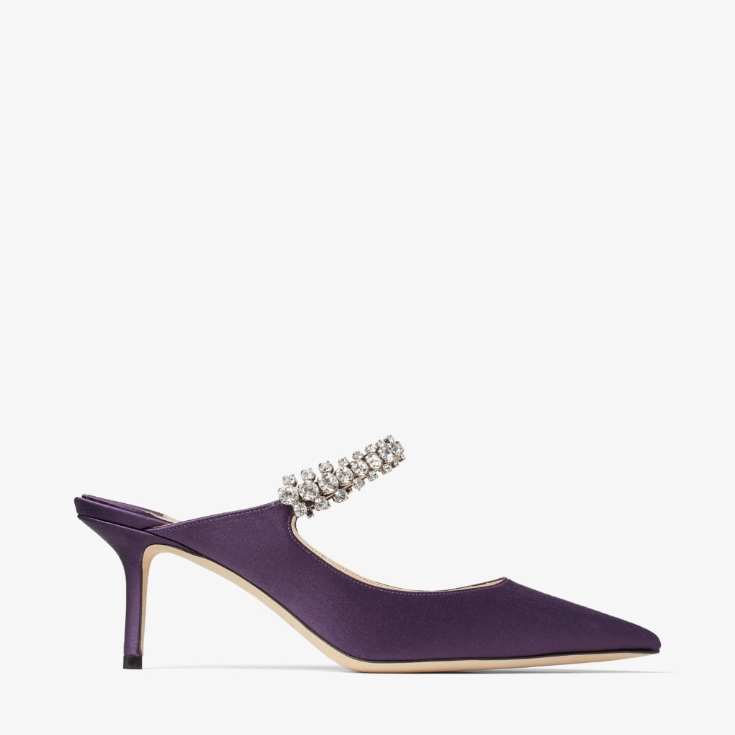 Bing 65 | Cassis Satin Mules with Crystal Strap | JIMMY CHOO