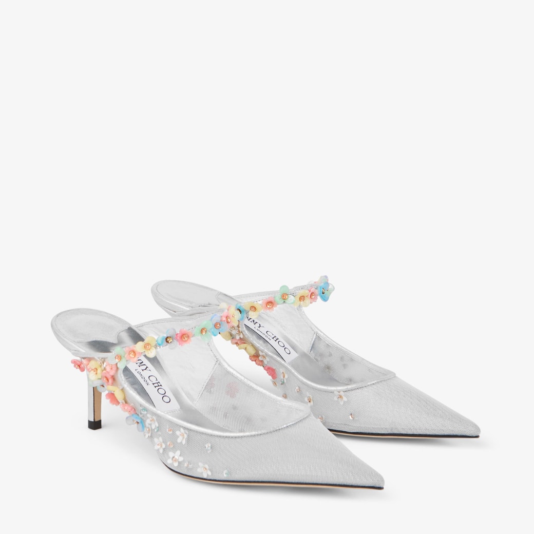 Bing Daisy 65 |Silver Metallic Mesh Mule with Daisy