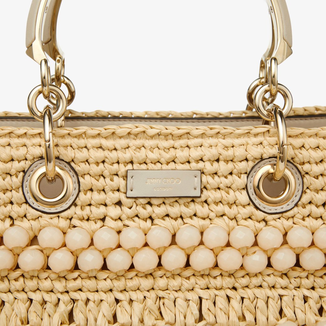 Bon Bon Tote L | Natural Beaded Raffia and Smooth Leather