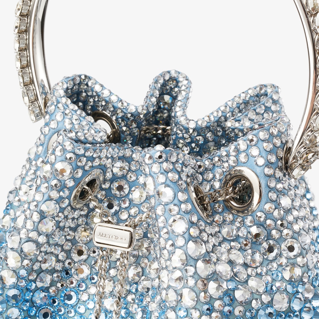 【25SS NEW】Jimmy Choo/ Bon Bon クリスタル ハンドバッグ /2色 BON BON | Peacock Satin Bag with Crystals | JIMMY CHOO