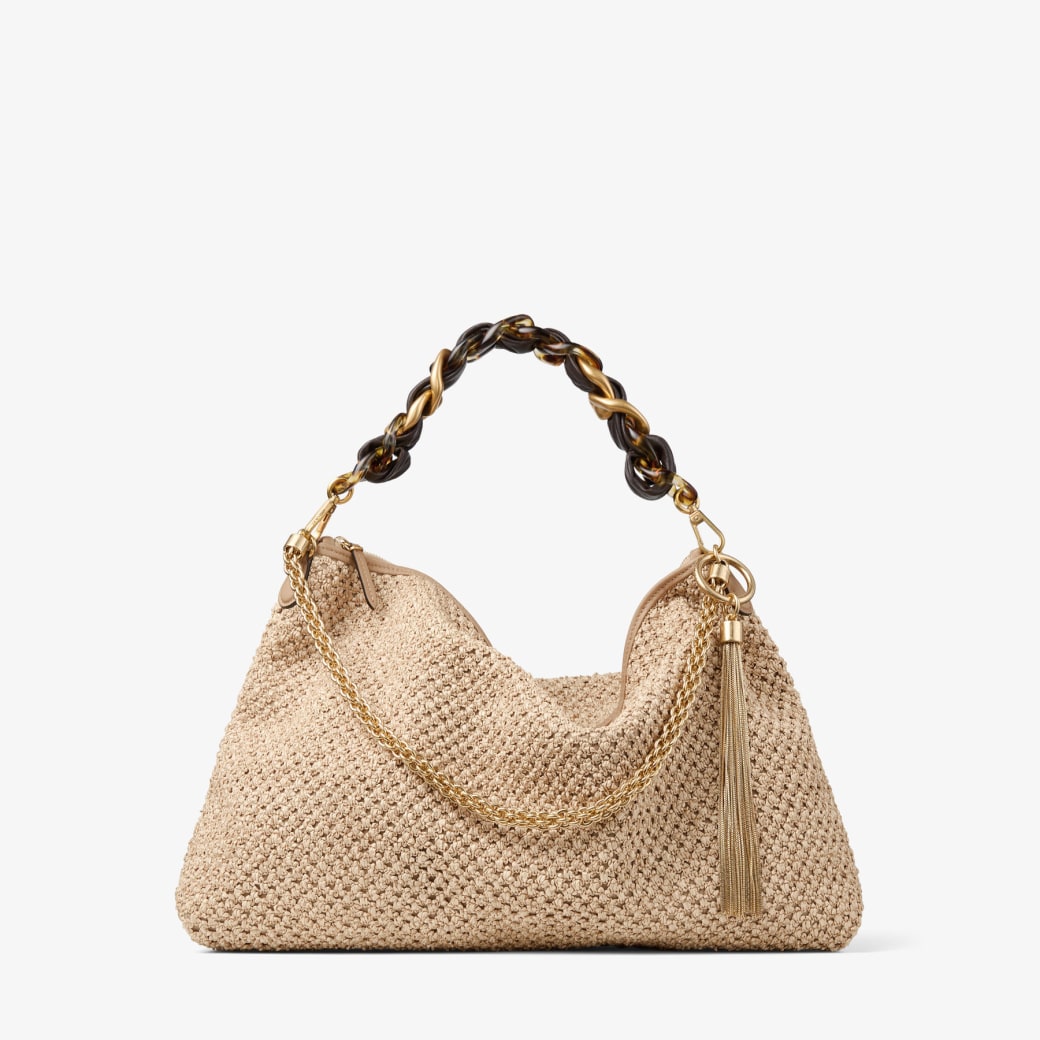 Callie Maxi | Natural and Coffee Raffia Shoulder Bag with
