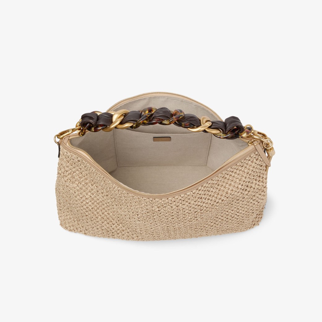 Callie Maxi | Natural and Coffee Raffia Shoulder Bag with