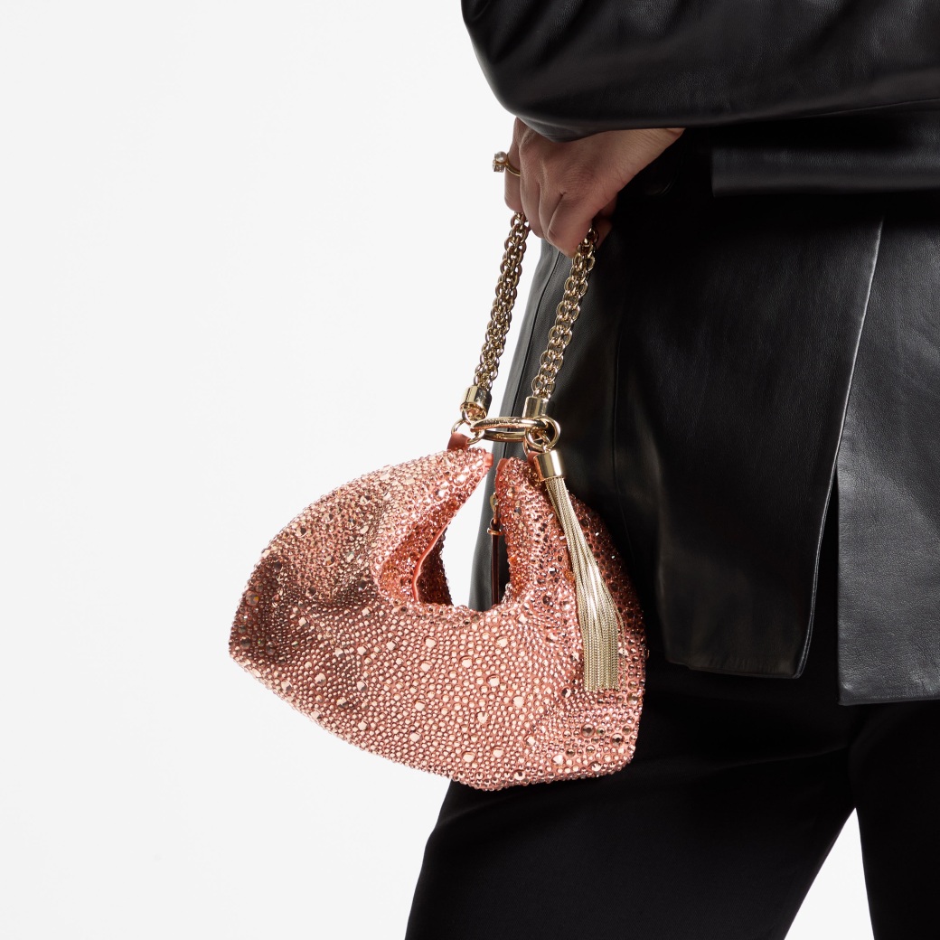 Callie | Grapefruit Satin Clutch Bag with Degradé Crystals | JIMMY