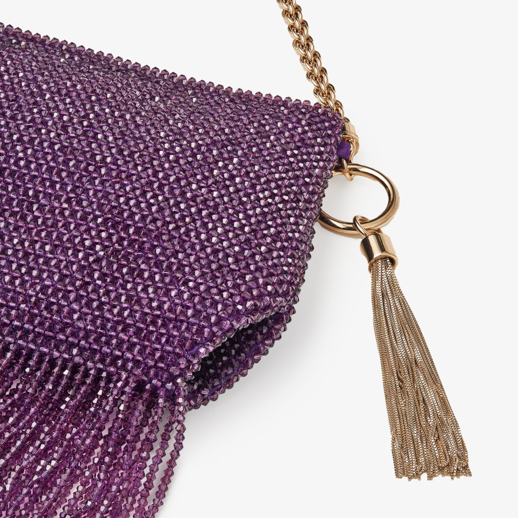パーティーバッグ IMMY CHOO CALLIE SATIN W CRYSTAL WITH FRINGE AND TASSEL Gold Satin Bag with Dégradécrystals | CALLIE | JIMMY CHOO