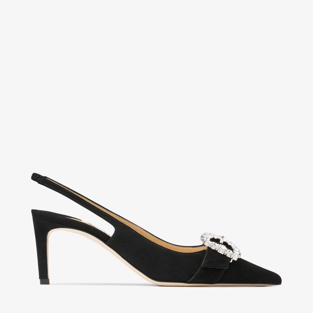 Cheri Sling Back 65 |Black Suede Slingback with Crystal