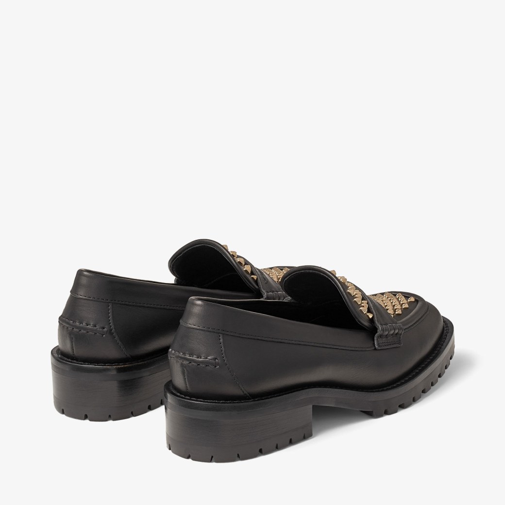 DEANNA 30 | Black Leather Loafers with Studs | Autumn