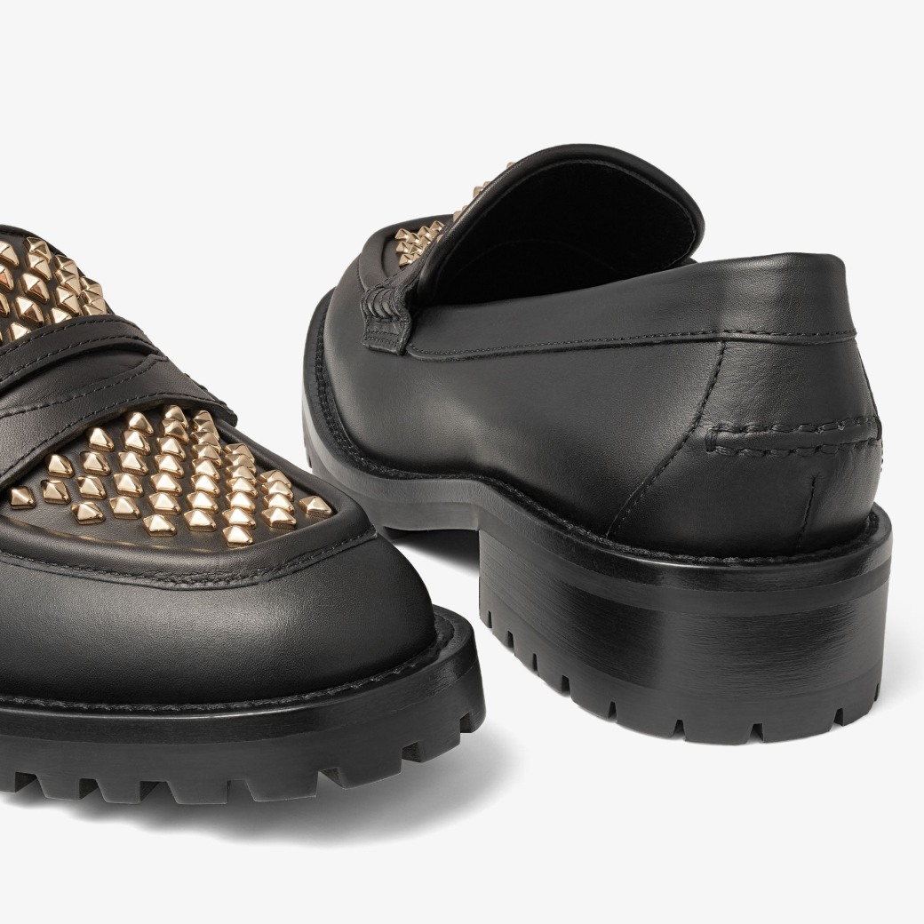 DEANNA 30 | Black Leather Loafers with Studs | Autumn