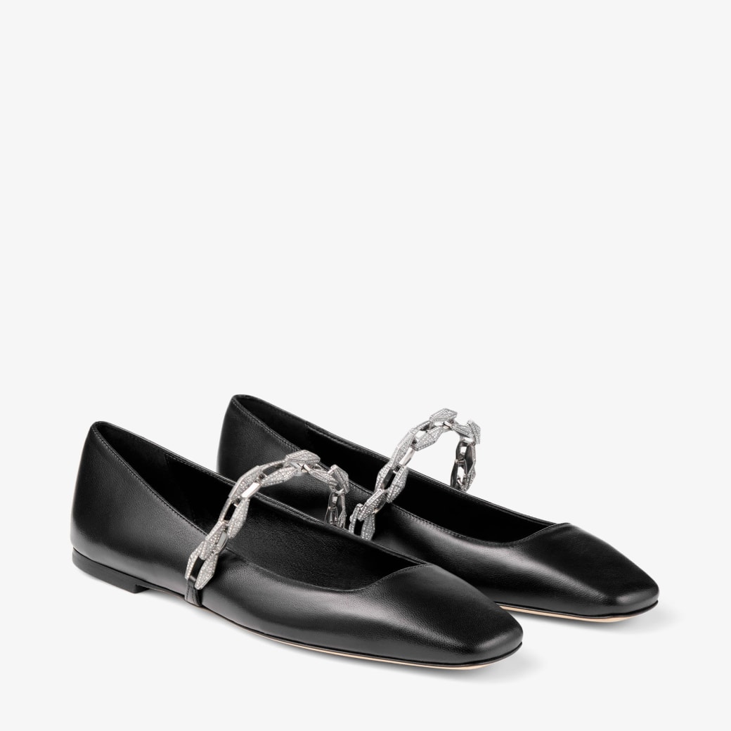 JIMMY CHOO Diamond Tilda Flat フラット DIAMOND TILDA FLAT | Latte Nappa Leather Flats with Chain