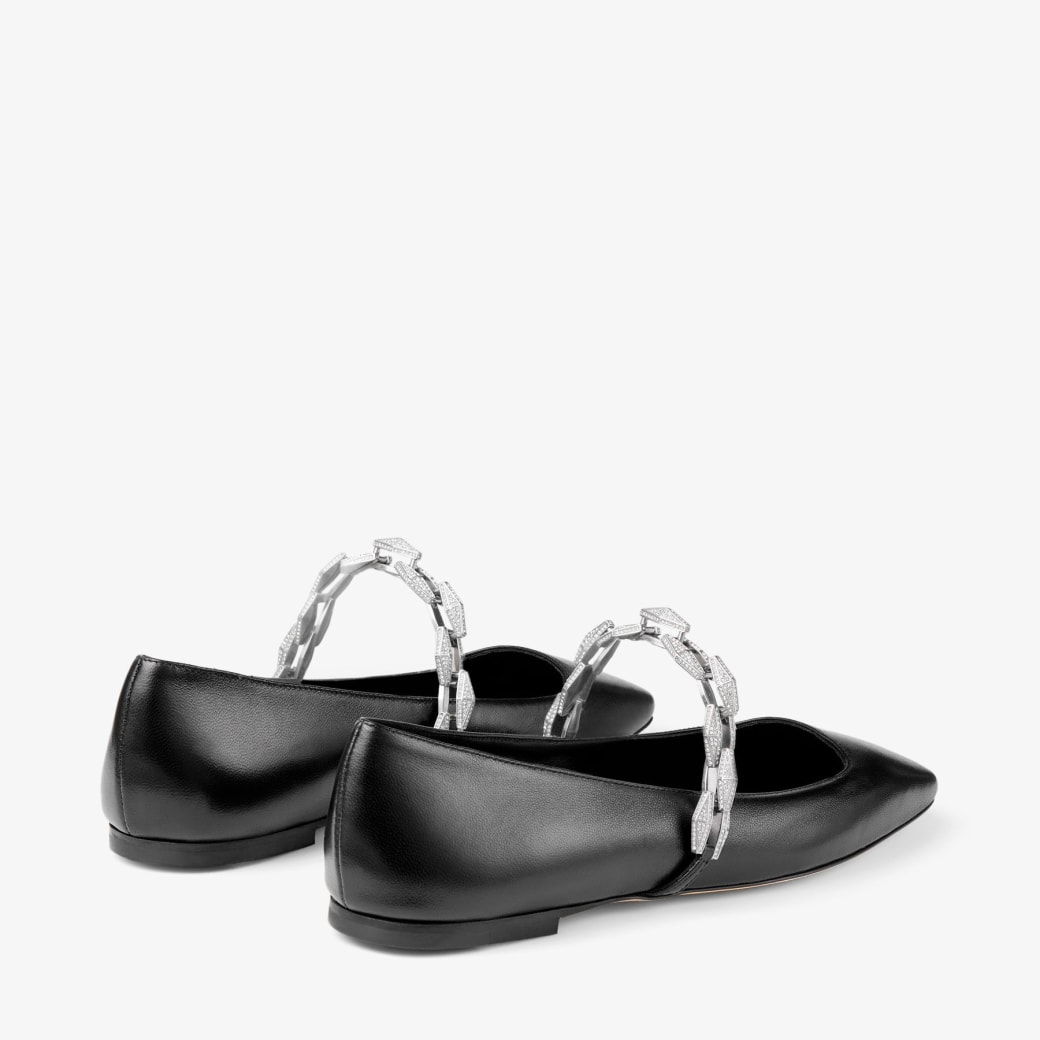 Diamond Tilda Flat | Black Nappa Leather Flats | JIMMY CHOO