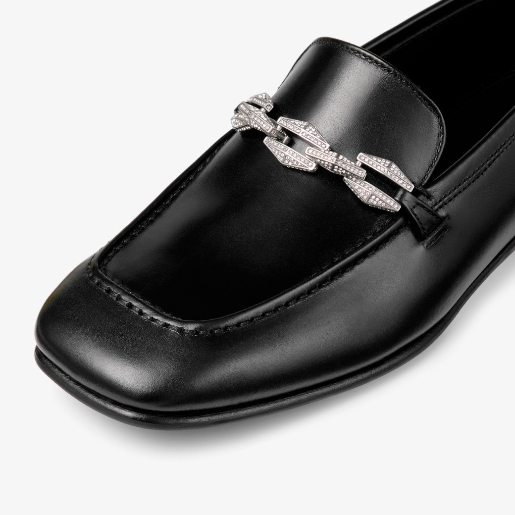 Diamond Tilda Loafer | Black Calf Leather Flats | JIMMY CHOO