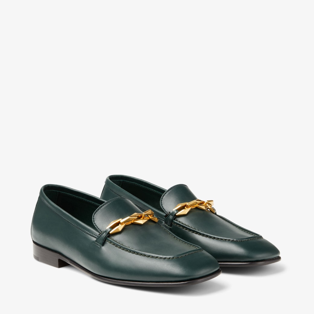Diamond Tilda Loafer | Dark Green Calf Leather Loafers with
