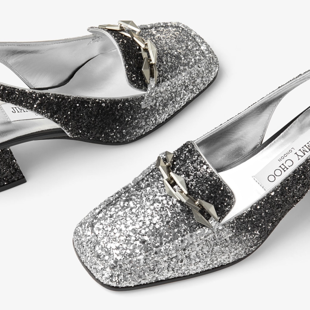 Diamond Tilda Sling Back 45 | Silver Coarse Glitter Fabric