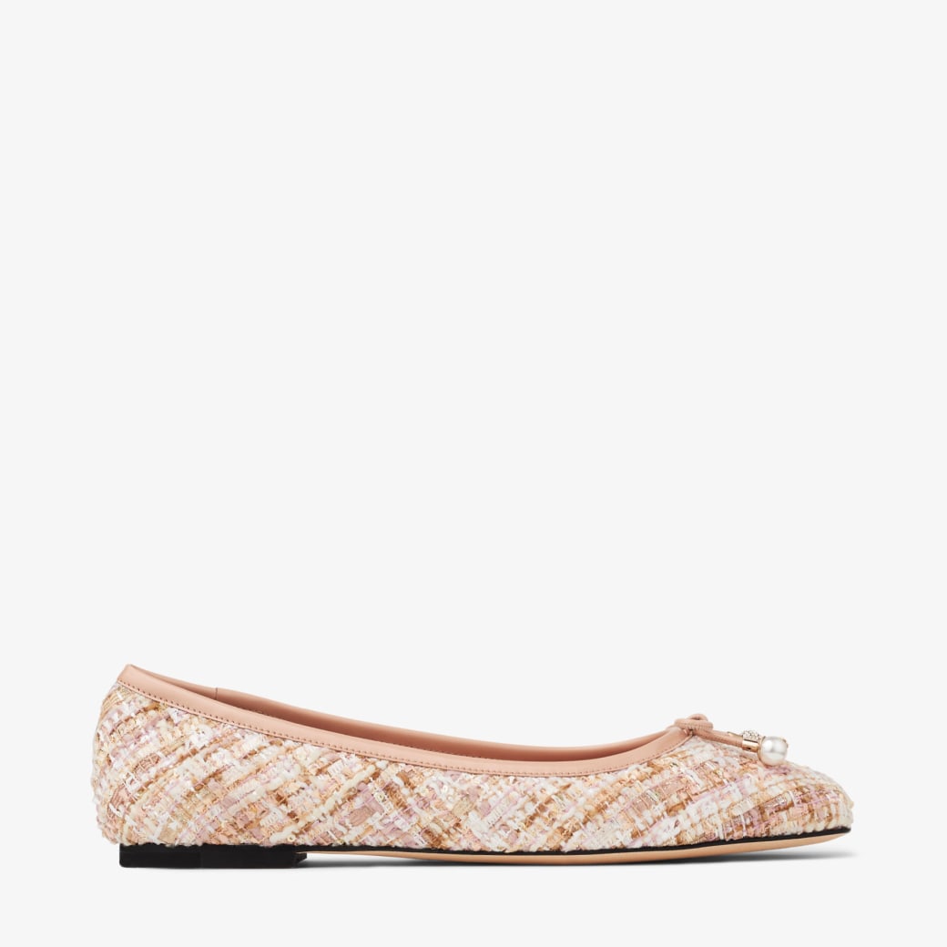 Elme Flats | Rose Metallic Tweed Flats | JIMMY CHOO