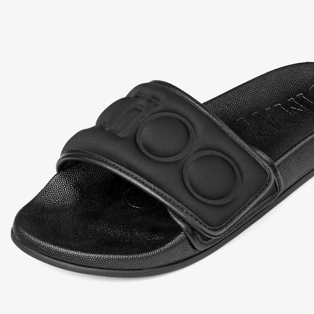 Fitz/F | Black Puffed Logo Lycra Slides | JIMMY CHOO