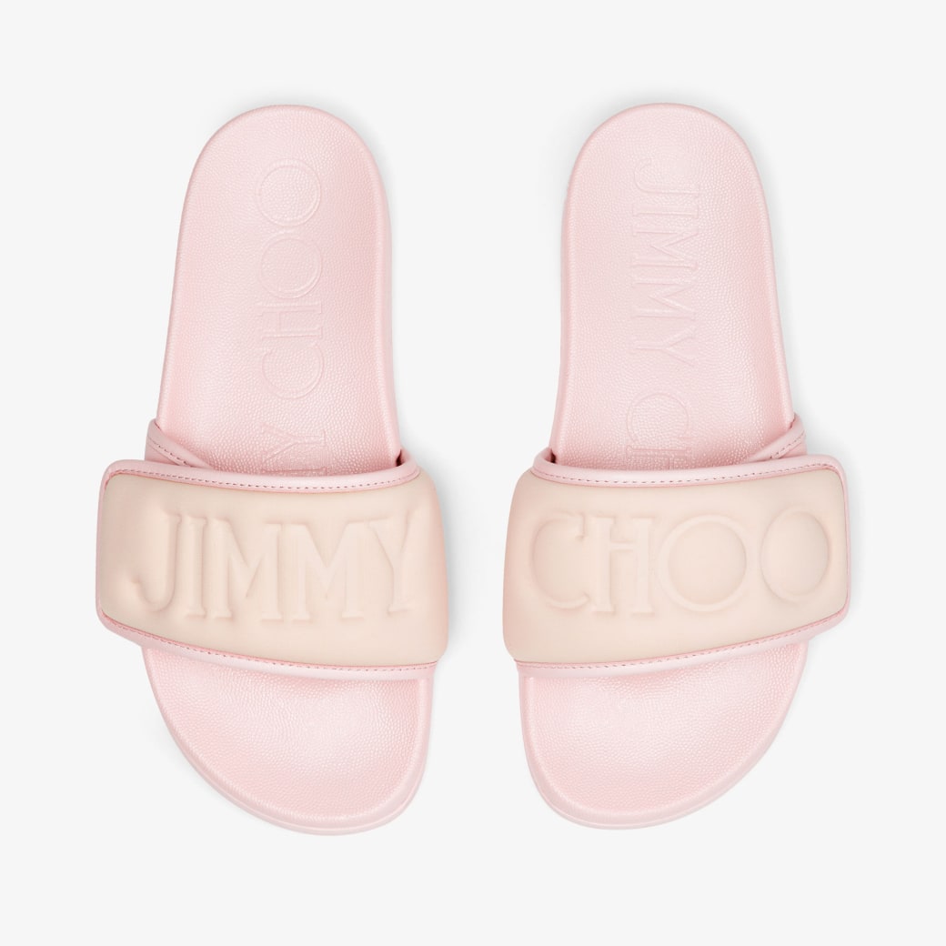 Fitz/F | Powder Pink Puffed Logo Lycra Slides | JIMMY CHOO
