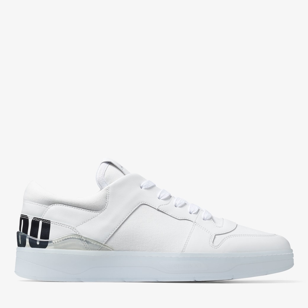 jimmychoo.com | Sneakers in pelle di vitello bianca e tela con logo Choo