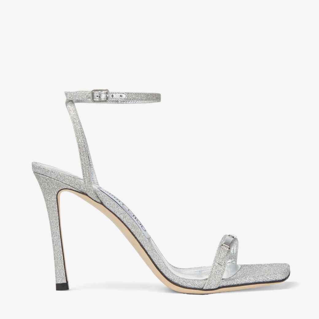 Silver Fine Glitter Sandals with JC Bar | JAXON 95 | Autumn