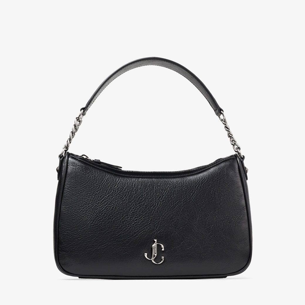 JC SOFT HOBO S | Black Vintage Leather Soft Hobo Bag with JC