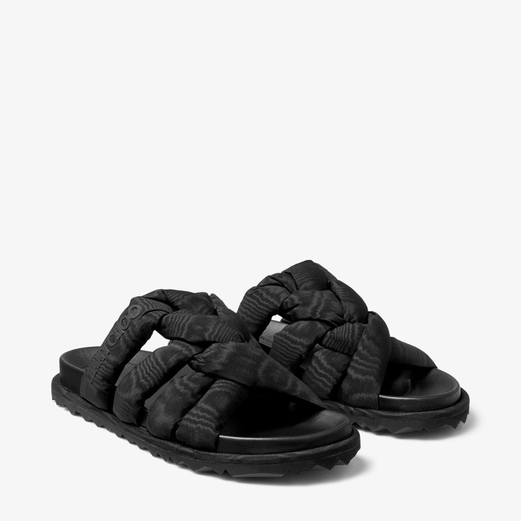 セール★Jimmy Choo★KES FLAT KES FLAT | Black Moire Fabric Flat Sandals | Summer