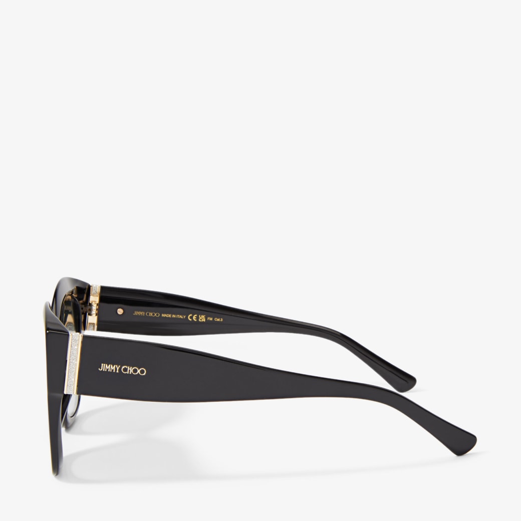 Black Square Frame Sunglasses with Glitter|LEELA/S | Spring