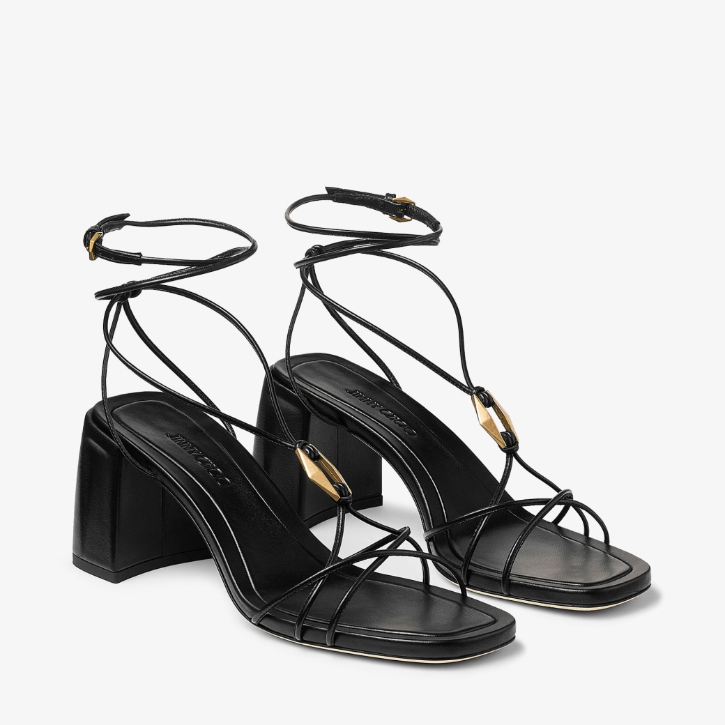 送料込/関税込■Jimmy Choo■Onyxia 70 レザーサンダル Onyxia 70|Black/Gold Nappa Leather Sandals| JIMMY CHOO